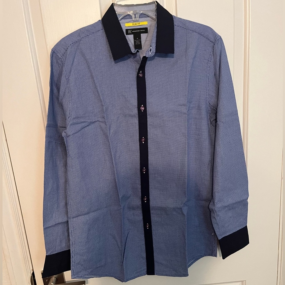 INC Men's Blue Button-Up Slim-Fit Shirt size M